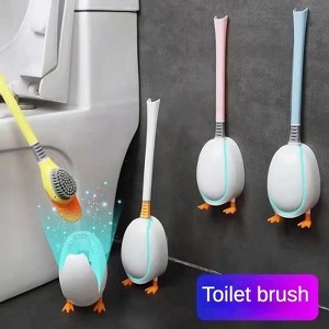 Creative Diving cartoon duck silicone toilet brush Household Bathroom with base cleaning kit Wall-mounted toilet brush - 1 of 4