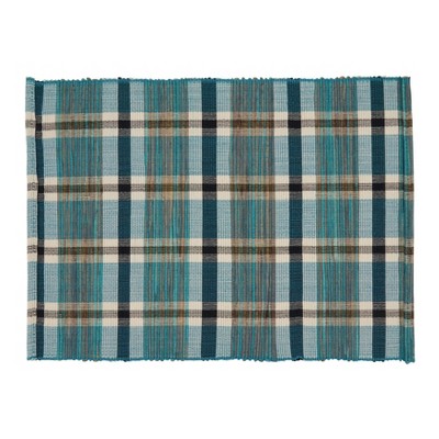 Teal and Blue Green Plaid Woven Water Hyacinth Placemats, Set of 4
