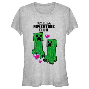 Juniors Womens Minecraft Adventure Club Creeper Hearts T-Shirt - 1 of 4