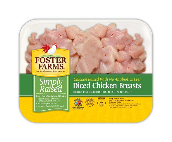 Foster Farms Simply Raised No Antibiotics Ever Diced Chicken Breasts - 0.73-1.42lbs - price per lb