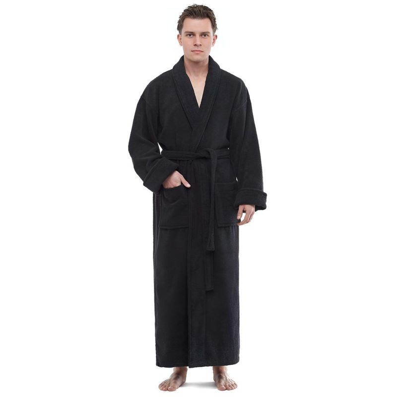 ESKYMODE Mens Terry Cotton Bathrobe, Ankle Length Long Towel Bath Robe , Black , XXLarge