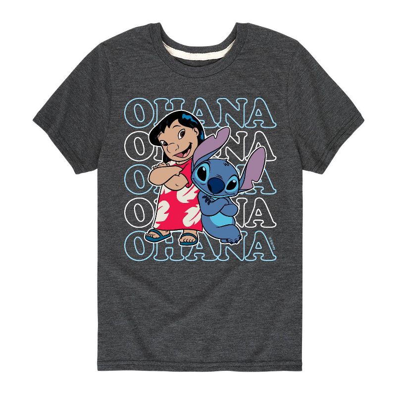 Boys' Lilo & Stitch Ohana Short Sleeve Graphic T-Shirt - Dark Gray, 1 of 2