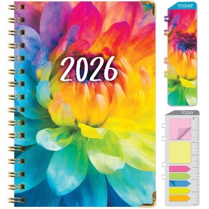 HARDCOVER 2026 Planner, 5.5"x8": 14 Months (Nov 2025-Dec 2026), Daily/Weekly/Monthly,  Bookmark, Pocket Folder w Sticky Notes (Rainbow Petals) - 1 of 4