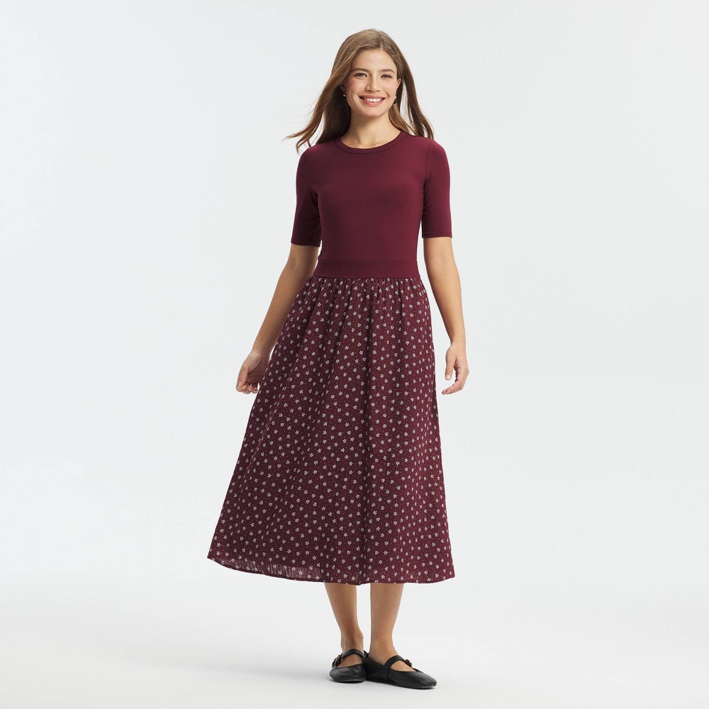 Women's Short Sleeve Midi Dress - Universal Thread™ Brown Floral S