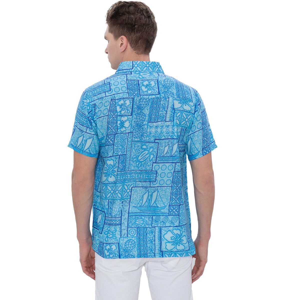 HAPPY BAY Men's Hawaiian Shirt Fashion Button Down Short Sleeves Holidays Aloha Party Casual Tops Summer Beaches Shirts for Men XXL Blue Floral - thumbnail 2