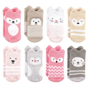 Hudson Baby Infant Girls Cotton Rich Newborn and Terry Socks, Girls Woodland 8-Pack - 1 of 4