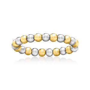 Pure Collection by Ross-Simons 3mm Sterling Silver and 14kt Yellow Gold Bead Stretch Ring - 1 of 4