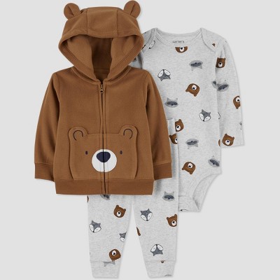Image of Carter's Just One You® Baby Boys' Bear Cardigan & Bodysuit Set - Brown Newborn
