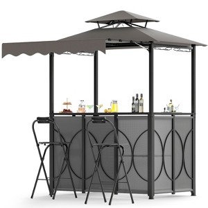 Tangkula 3-Piece Outdoor BBQ Canopy w/ Bar Table & 2 Foldable Bar Chairs Set for Patio - 1 of 4