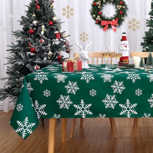 Christmas Tablecloth 60 x 84 Inch, Christmas Table Cloths for Rectangle Tables Winter Tablecloth, Xmas Blue Snowflakes Christmas Decorations - 1 of 4
