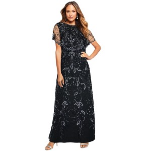 Roaman's Women's Plus Size Beaded Glam Maxi Dress - 1 of 4