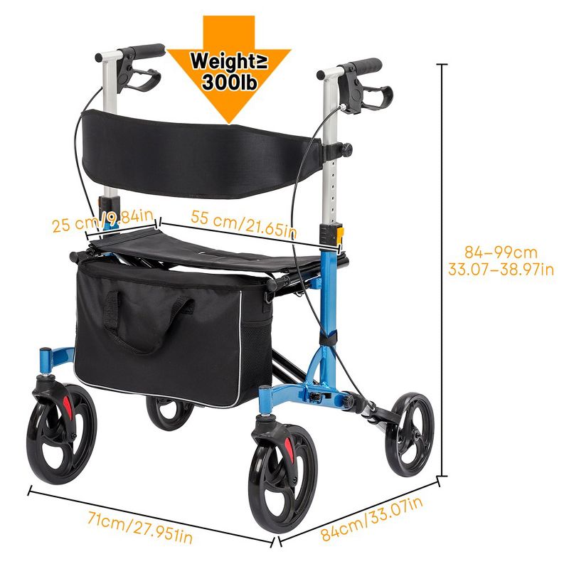 Whizmax Rolling Walkers for Seniors with Widen Seat, Lightweight Aluminium Frame Rollator Walker with Dual Braking System/Thick Backrest/ 4 Wheels, 2 of 8