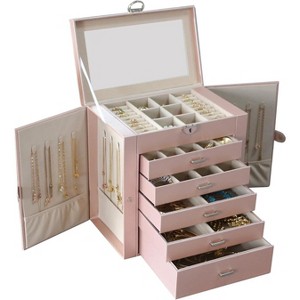 6 Layer Large Jewelry Organizer With Mirror, With Lock, Necklace Holder With 5 Drawers - 1 of 4