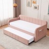 Gulches Twin Size Upholstered Daybed with Trundle Wood Slat Support Pink Solid Pine Wood MDF Frame for Bedroom Living Room Guest Room - 3 of 4