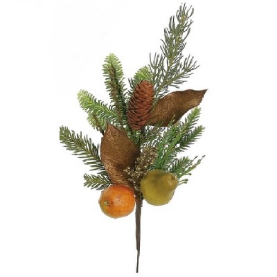 NORTHLIGHT 16" Autumn Harvest Asheville Fruit Pine and Pear Artificial Thanksgiving Spray - Green/Brown