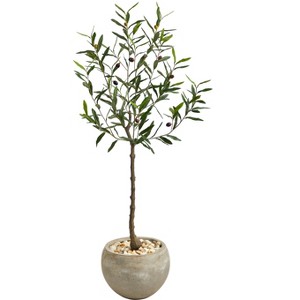 Nearly Natural 50-in Olive Artificial Tree in Sand Colored Planter - 1 of 4