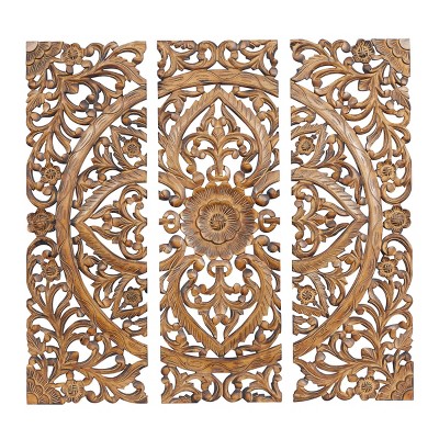 Traditional Wooden Ornamental Framed Wall Canvas Brown - Olivia & May