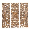 Traditional Wood Floral Handmade Intricately Carved Wall Decor with Mandala Design Set of 3 Brown - Olivia & May - 2 of 4