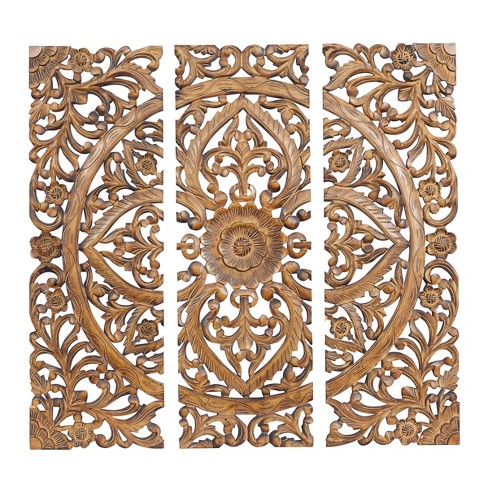 DecMode Set of 2 Rustic Wooden Wall Mirror, Brown