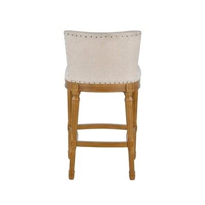 Francesca Tan Linen Cushioned Counter Height Stool with Oak Frame