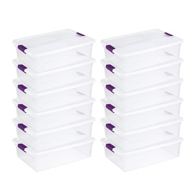 Sterilite 32 Qt Latching Storage Box, Stackable Bin with Latch Lid,  Organize Linens, Towels, Clothing in Home Closet, Clear with White Lid,  6-Pack