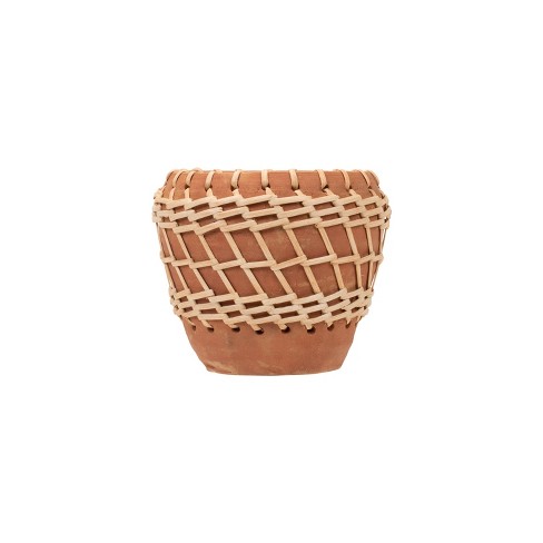 Natural Terracotta and Woven Rattan Planter - Foreside Home & Garden - image 1 of 4