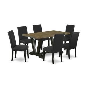7-Piece Natural Oak Finish Solid Wood Top Dining Table with 6-Chairs with - 1 of 4