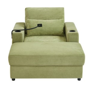 TiramisuBest 42.5" Chaise Lounge Armchair with Ottoman, Dual USB Ports, Cup Holders & Phone Holder, Green - 1 of 4