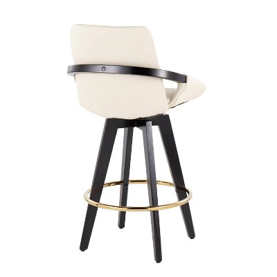 Cream Wood Swivel Counter Stool with Faux Leather Seat