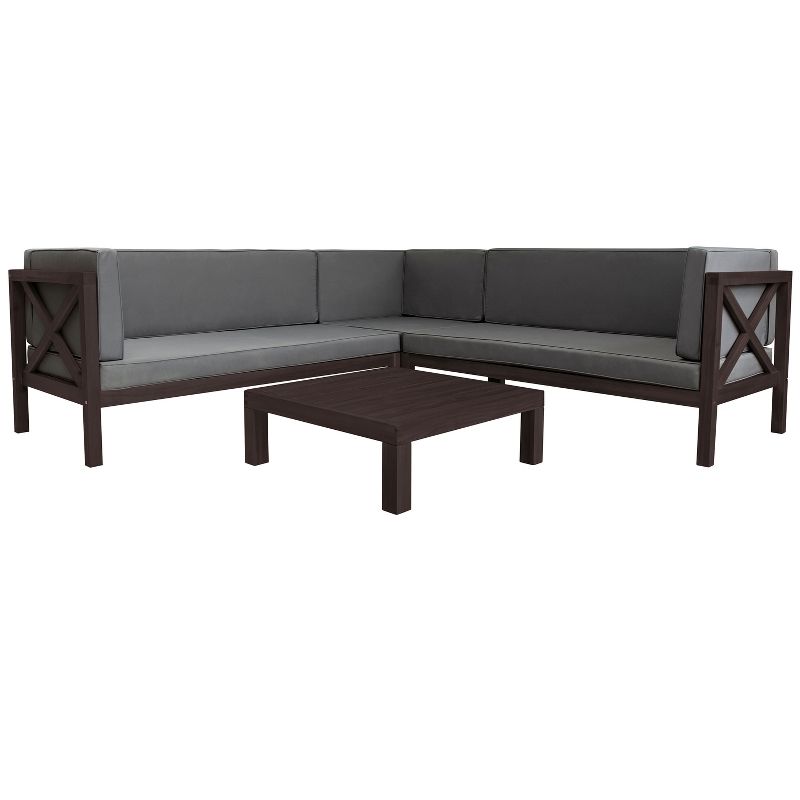 Outdoor Wooden Patio 4-Piece Sectional Sofa Set With Cushions And Table - ModernLuxe, 5 of 14
