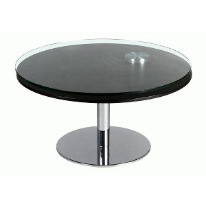 Chintaly Imports,Contemporary Dual Round Top Motion Cocktail Table Glass & Solid Wood Top - 1 of 4