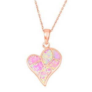 Opalata Sterling Silver Pink Inlay Opal Heart Mosaic Style 18" Pendant Necklace - Rose Gold Plated - Rose - 1 of 2