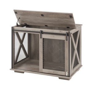 VisioGear Dog Cage Crate with Sliding Door, Dog Kennel End Table with Flip-top, Plate Dog House with Detachable Divider, Gray, 37"*25.6"*28.74" - 1 of 4