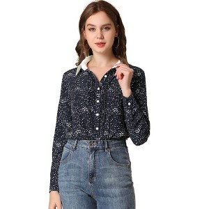 Allegra K Women's Point Collar Long Sleeve Button-Down Shirt - 1 of 4