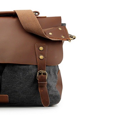 GEARONIC Kuriertasche Messenger Bag – Vintage-Look, 14–17 Zoll Laptopfach, Aus Segeltuch & Leder