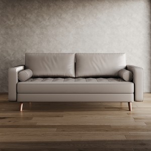 Tree City - 70" Faux Upholstered Mid-Century Modern Leather Square Arm Sofa - 1 of 4
