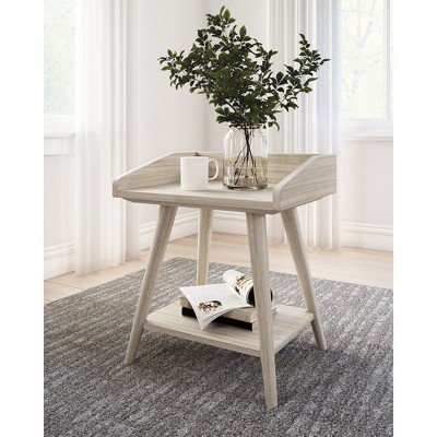 Blariden Transitional Beige Wood Accent Table with USB Chargers