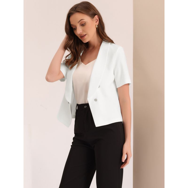 Allegra K Women's Regular Fit Shawl Collar Open Front Short Sleeve Work Office Suit Blazer, 3 of 6
