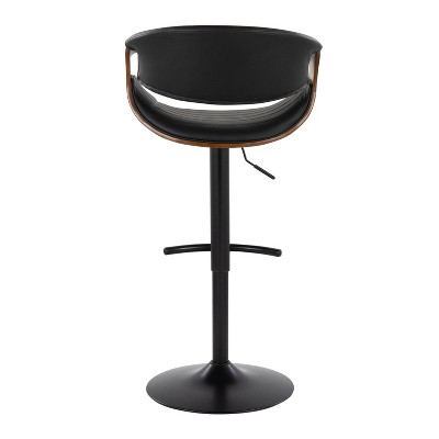 Symphony Adjustable Black Leather and Walnut Wood Swivel Barstool