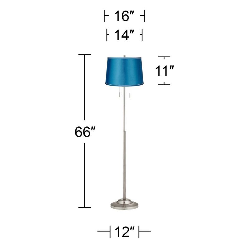360 Lighting Abba Modern Floor Lamp Standing 66" Tall Brushed Nickel Turquoise Satin Tapered Drum Shade for Living Room Bedroom Office House Home, 4 of 5