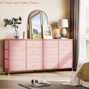 63" Dresser w/14 Fabric Drawers, Wide Dresser TV Stand w/ Built-in USB Ports, Multi-Functional Storage Unit - 1 of 4