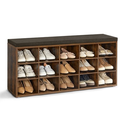 Vasagle Shoe Rack Bench Storage Bench With Cushion 15 Compartments ...