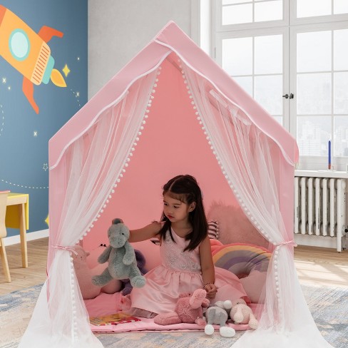 Infans 4.5 Ft Kids Tent With Padded Cotton Mat Large Playhouse W longer Mesh Curtain Roll up Windows Tent Castle Playhouse For Toddlers Pink Target