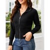 Coolmee Women's Cardigans Zip Up Cable Knit Long Sleeve Lapel Collar Sweaters Warm Slim Fit Solid Cardigans with Pockets Outwear Coats M Black - 2 of 4