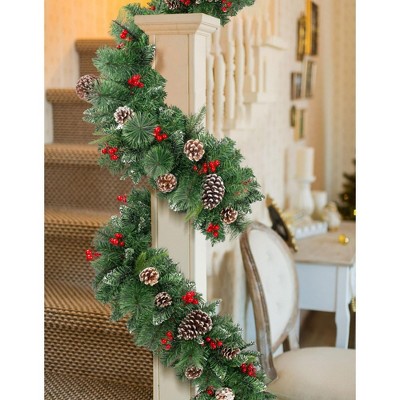 MOEPISY 9FT Prelit Christmas Garland with 100 LED Timer Lights, Snow Dusted Garland
