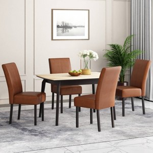 Christopher Knight Home Set of 4 Pertica Faux Leather Upholstered TStitch Dining Chairs Cognac Brown/Espresso - 1 of 4
