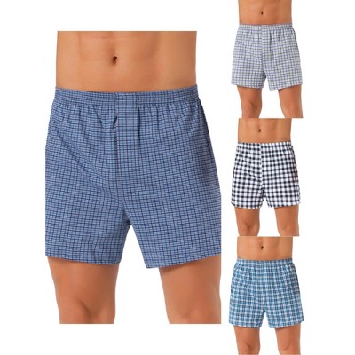 INSPIRE CHIC Men's 4 Pack Elastic Waistband Plaid Pattern Underwear Boxer Shorts