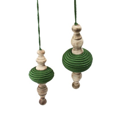 Melrose 2ct Wooden Finial Drop Christmas Ornament Set 9" - Green/Beige