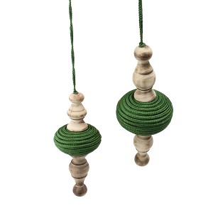 Melrose 2ct Wooden Finial Drop Christmas Ornament Set 9" - Green/Beige - 1 of 3
