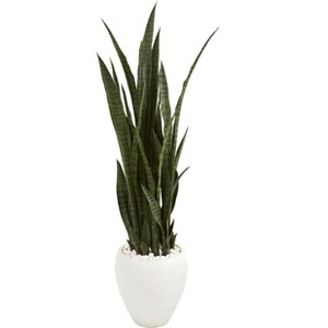Nearly Natural 51-in Artificial Sansevieria Snake Plant in White Planter - 1 of 1